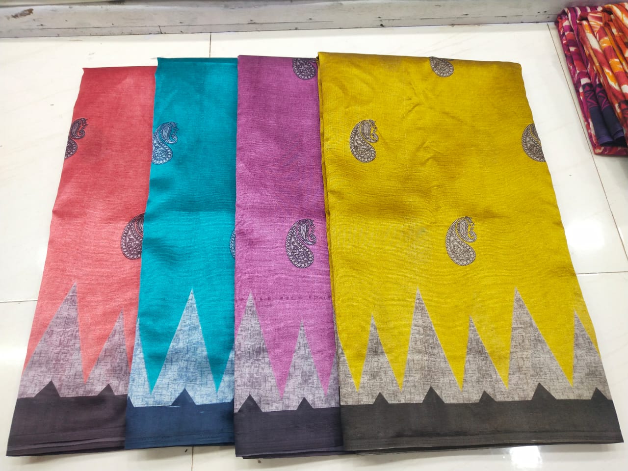 Priyanjali Sarees Vol 2 Lichi Denting Cotton Base Casual Wear 4 Color Matching Saree