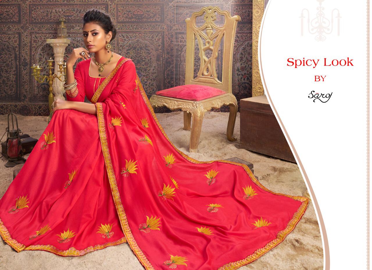 Saroj Spicy Look Silk Embroidered Saris Catalog Buy Online Shopping