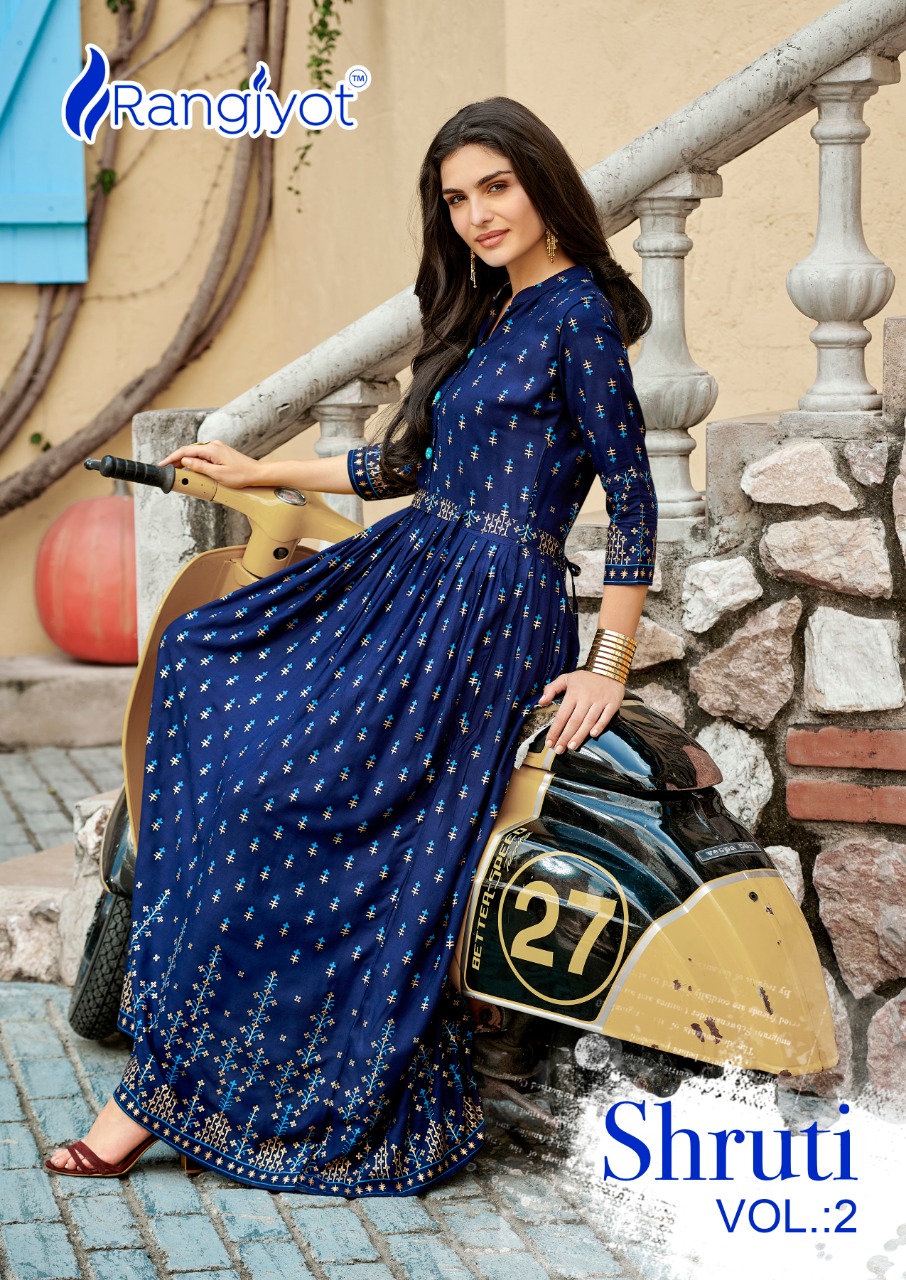 Shruti Vol 2 By Rangjyot Rayon Party Wear Long Gown Collection
