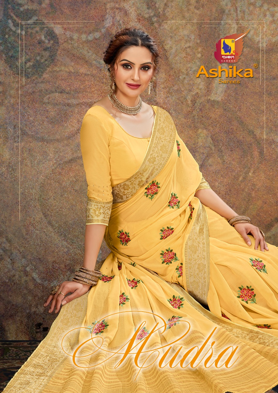 Ashika Saree Mudra Chiffon Embroidery Work Traditional Wear Saree