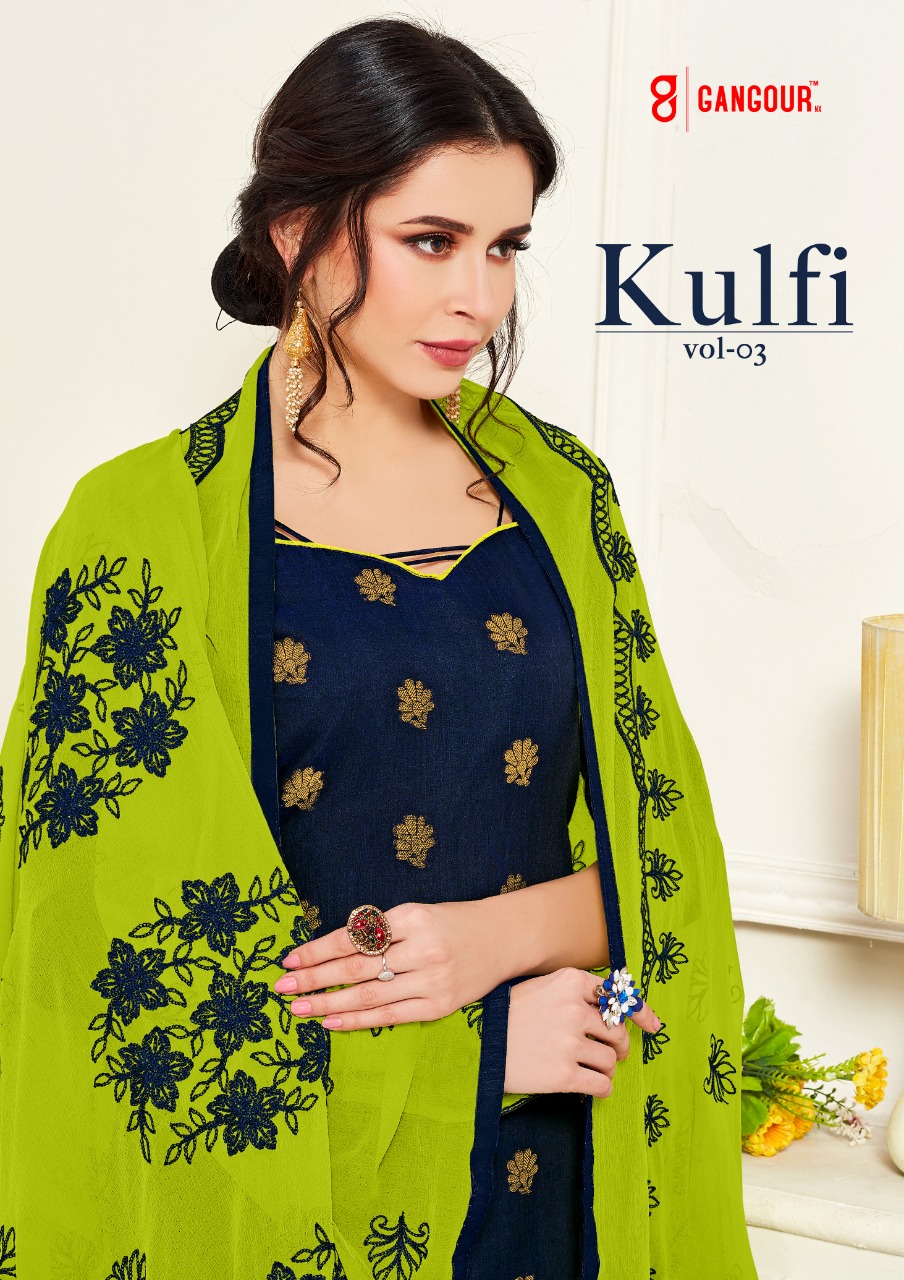 Gangour Kulfi Vol 3 Banarasi Cotton Dress Materials Wholesaler