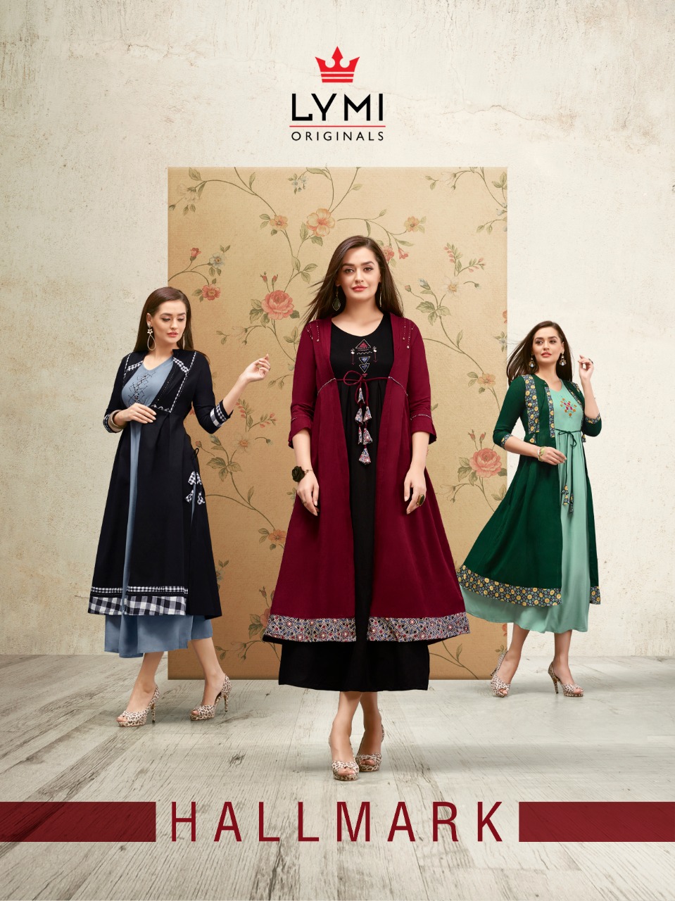 Lymi Hall Mark Rayon Long Kurtis With Cotton Shrug Wholesaler