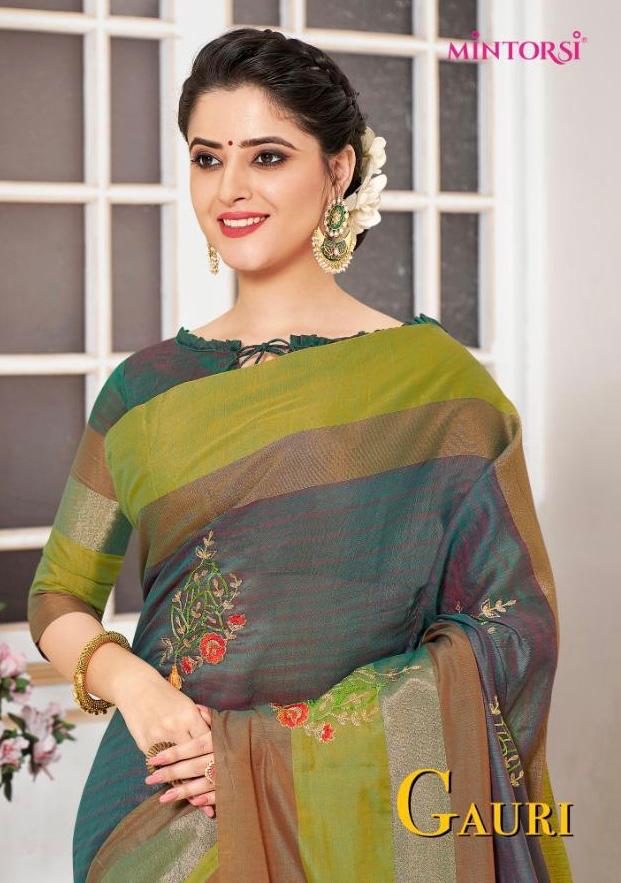 Mintorsi Gauri Cotton Silk Embroidery Casual Wear Summer Saree Collection