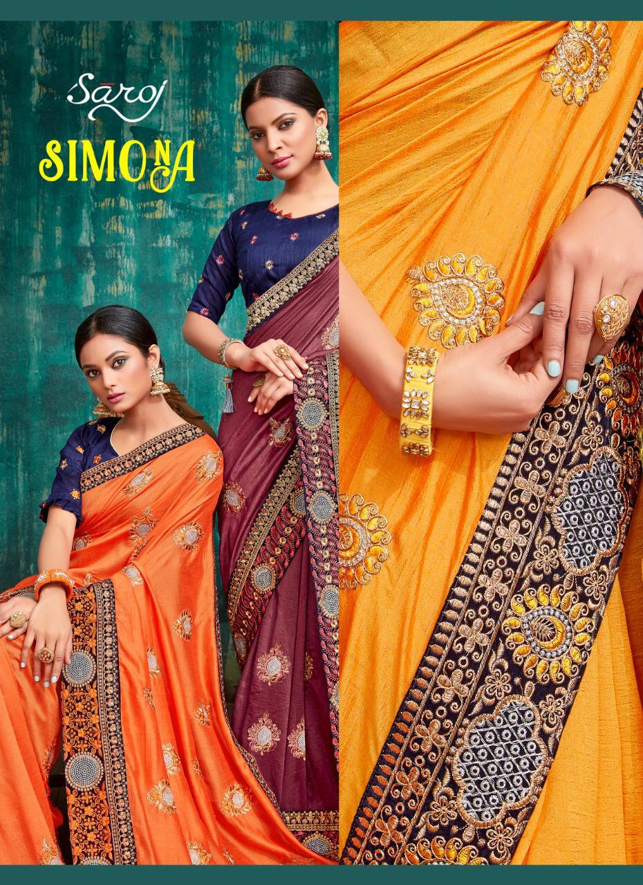 Saroj Simona Vichitra Fabrics Embroidery Saree Online Store
