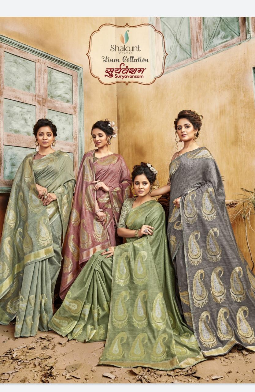 Shakunt Suryavansham Linen Weaving Designer Saree Wholesaler
