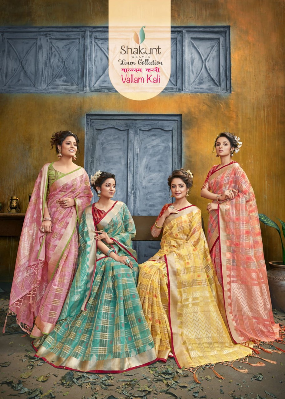 Shakunt Vallam Kali Linen Zari Silk Traditional Wear Saree