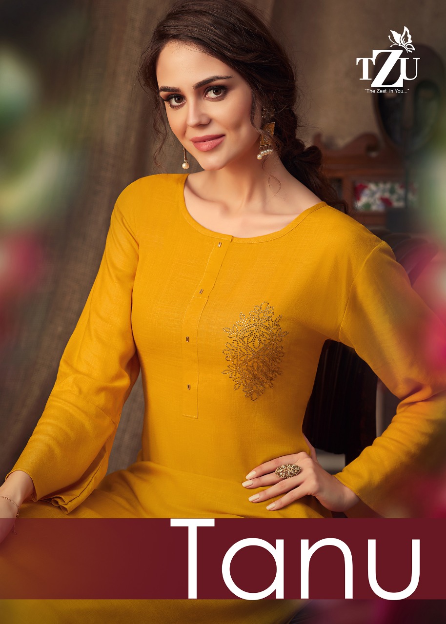 Tanu By Tzu Rayon Swarovski Long Top With Palazzo