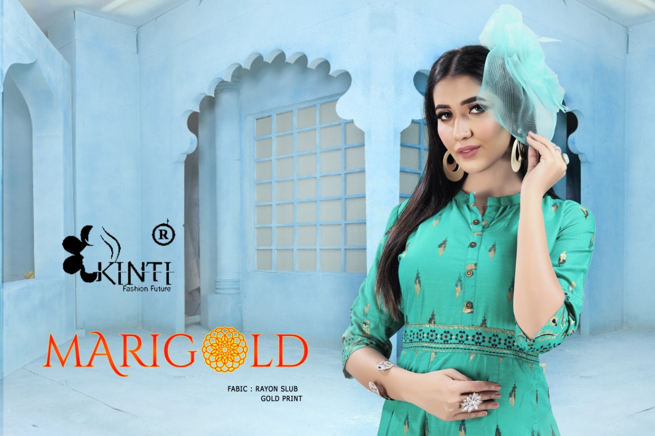 Kinti Marigold Rayon Flair Style Designer Kurtis