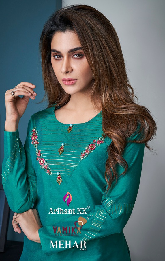 Mehar Vol 2 By Arihant Silk Long Top With Pant Palazzo Pair Collection