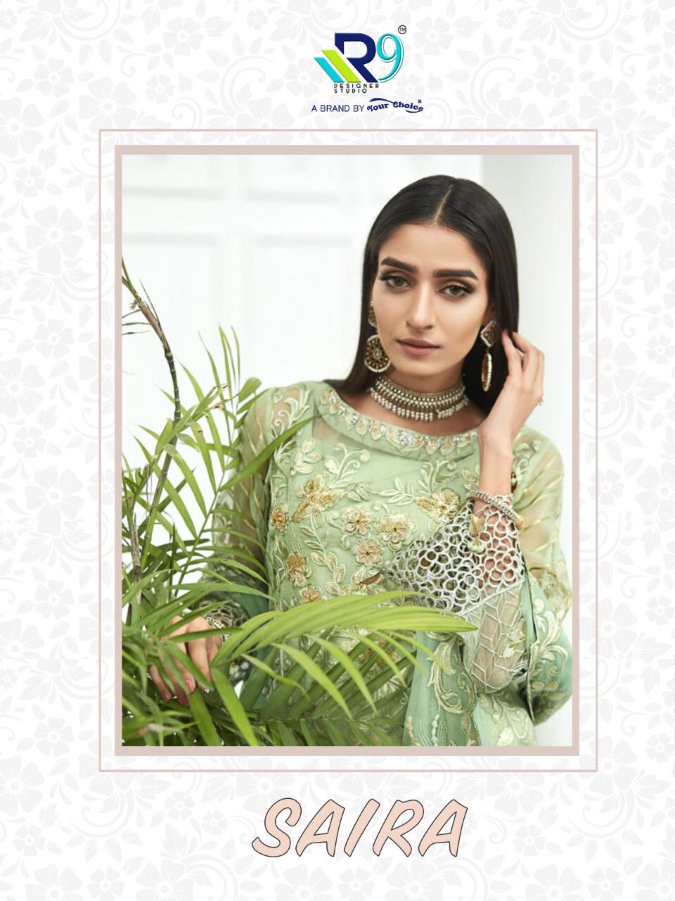 R9 Launch Saira Net Georgette Pattern Pakistani Suit Concept