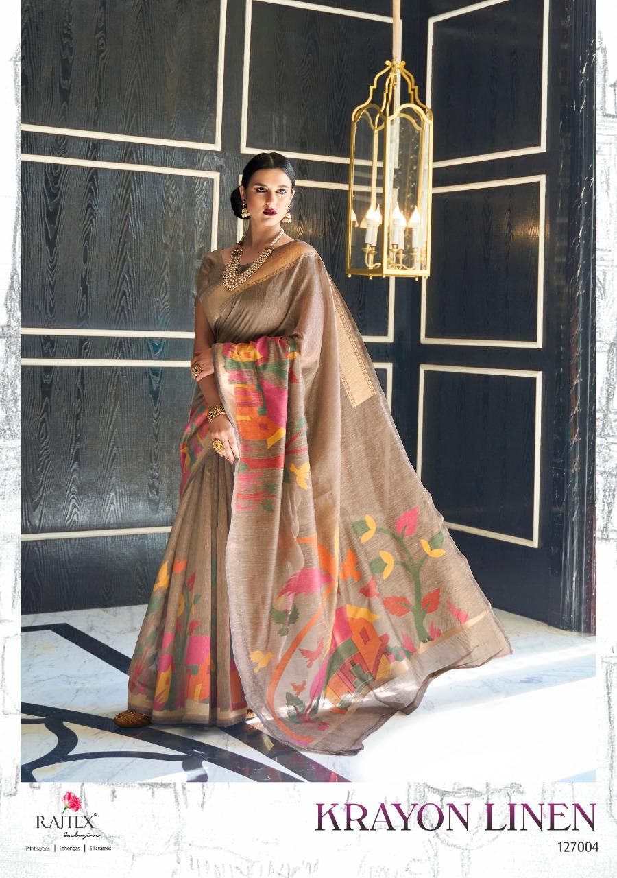 Rajtex Crayon Linen 127001 Series Linen Festival Wear Fancy Saree