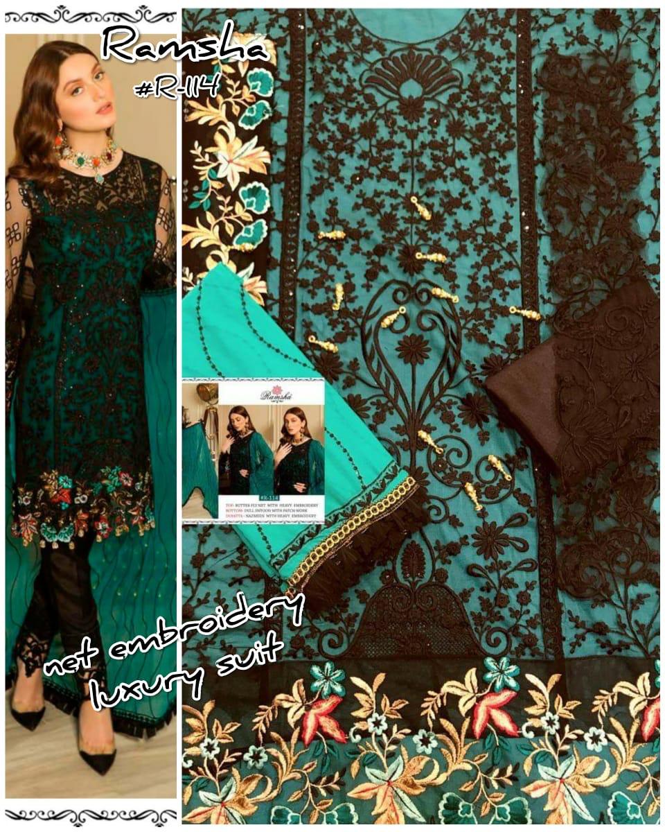 Ramsha R 114 Colour Butterfly Net With Embroidery Party Wear Suit
