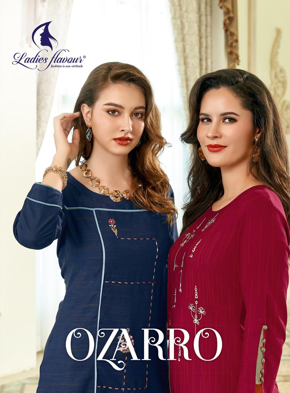 Ladies Flavour Ozarro Rayon With Embroidery Work Kurti With Bottom Wholesaler