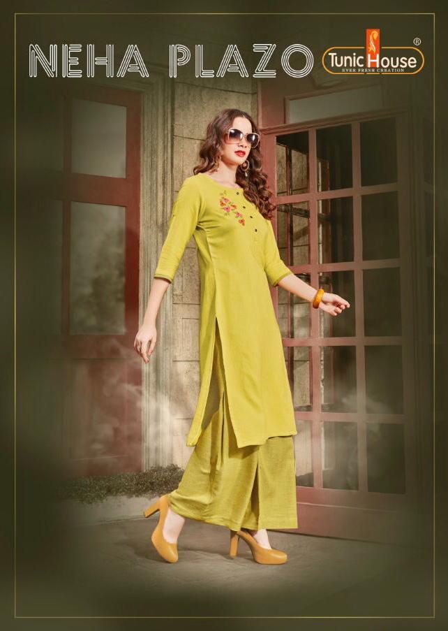 Neha Plazo By Tunic House Viscose Embroidery Long Top With Plazzo Supplier