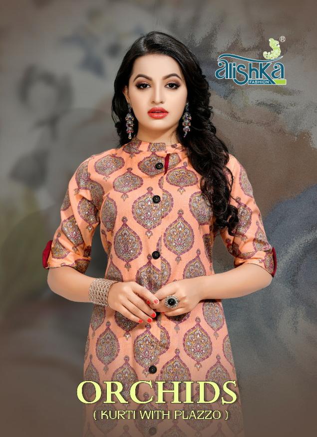 Orchids By Alishka Fashion Rayon With Foil Print Kurti With Plazzo Wholesaler