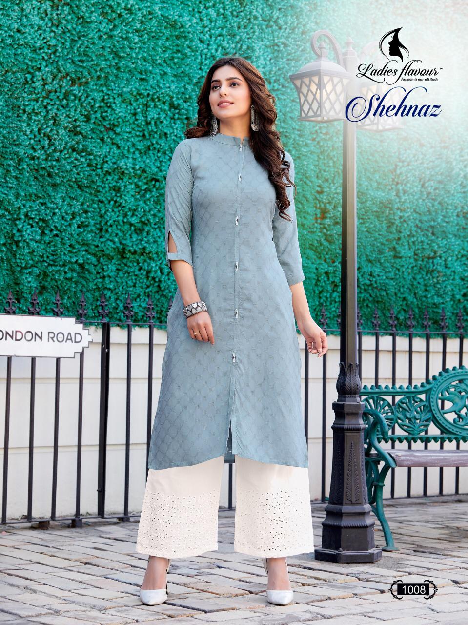 Shehnaz By Ladies Flavour Rayon Long Top With Palazzo Wholesaler
