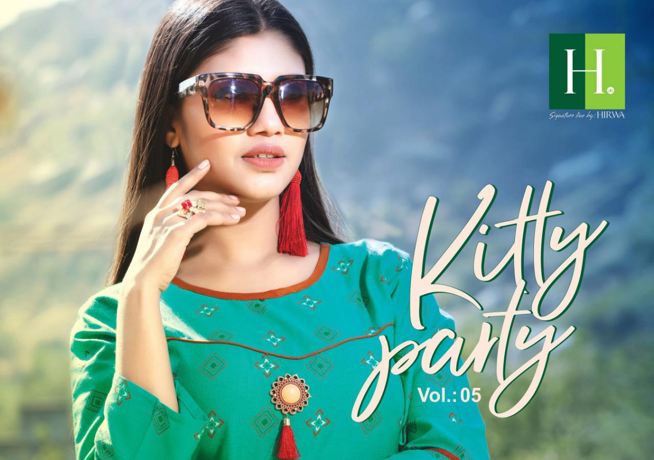Hirwa Kitty Party Vol 5 Cambric Cotton Ikkat Printed Traditional Wear Kurtis
