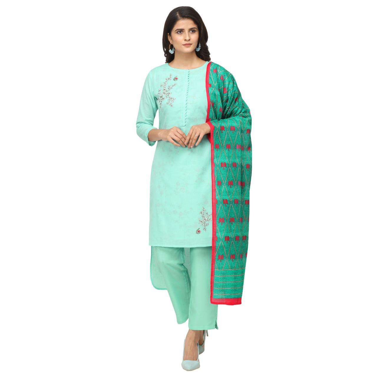 Jansi Present Saanjh 51-58 Series Linen Cotton With Embroidery Top With Bottom