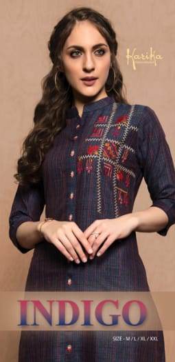Karika Fashion Launch Indigo Cotton With Embroidery Casual Wear Kurti