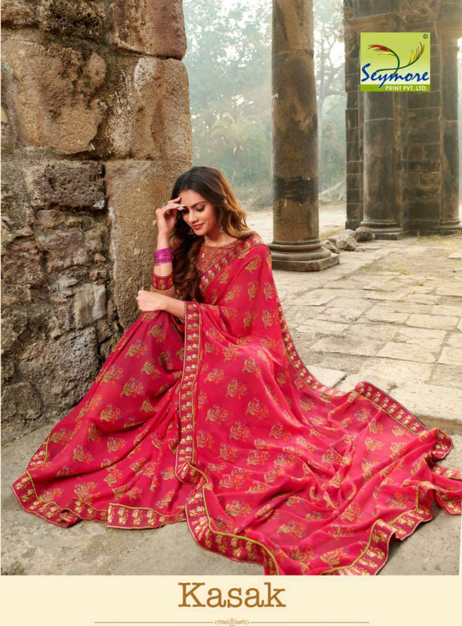 Kasak By Seymore Prints Heavy Georgette With Fancy Border Printed Saree Trader