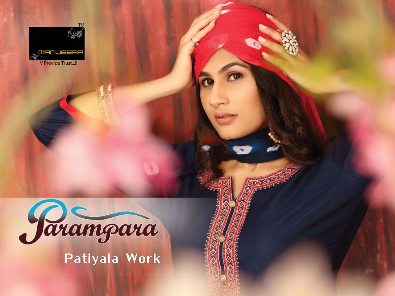 Manjeera Launch Parampara Rayon Patiyala Work Readymade Charming Look Suit