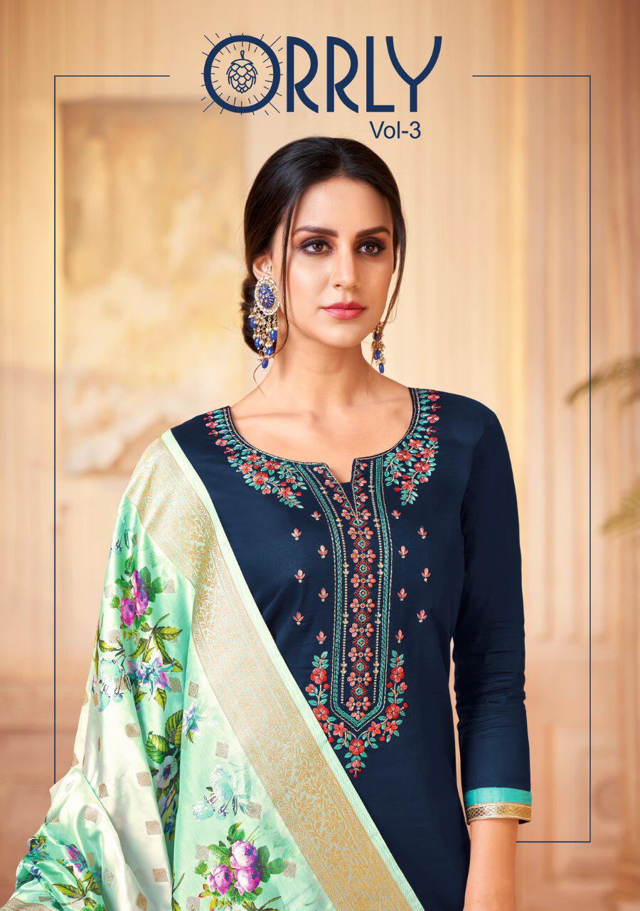 Orrly Present Orrly Vol 3 Jam Satin Cotton With Embroidery Work Salwar Suit With Digital Print Dupatta