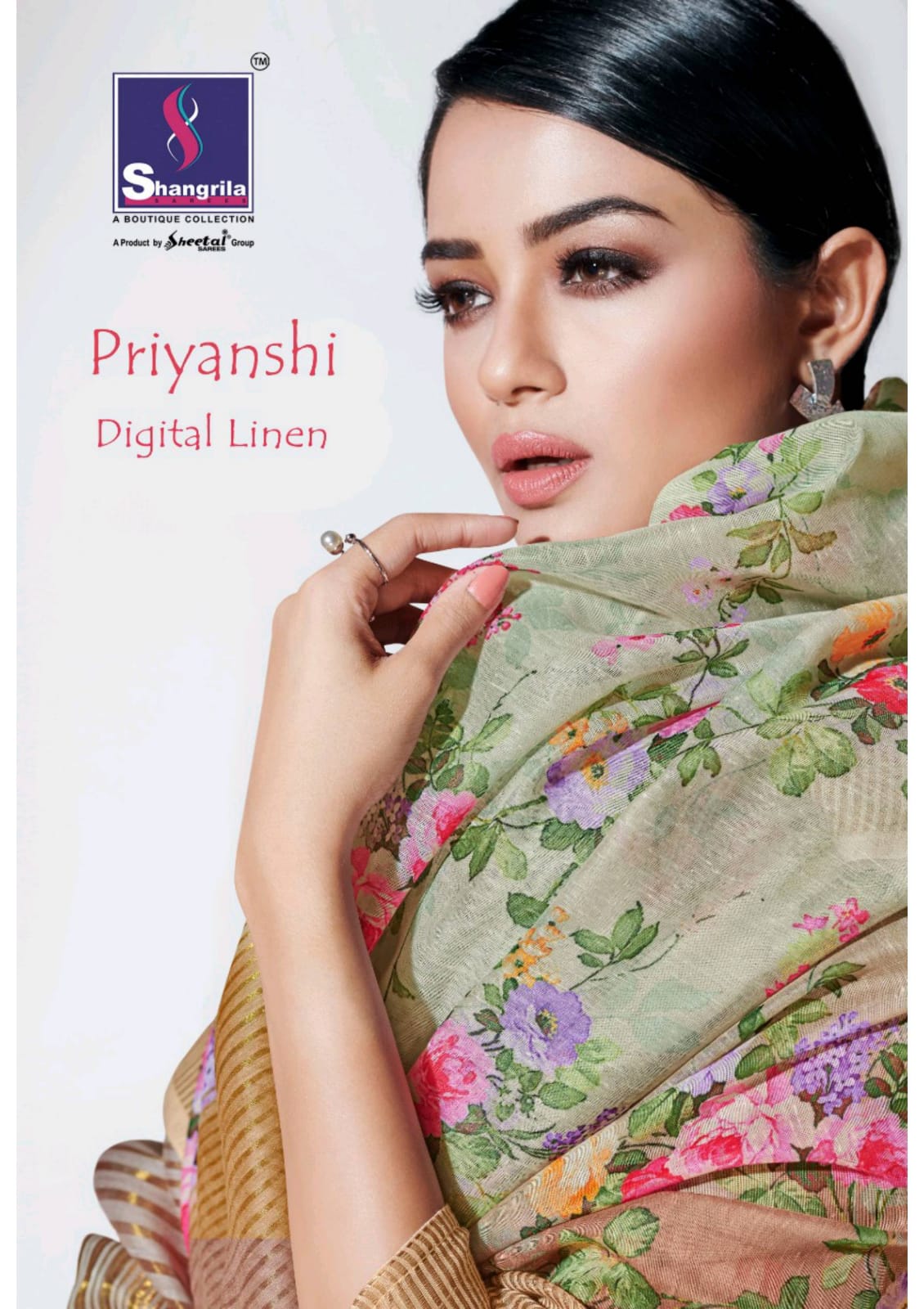 Priyanshi Digital Linen By Shangrila Sof Jacquard Floral Printed Saree