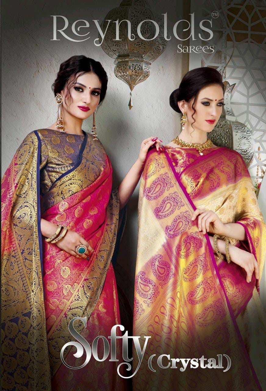 Reynolds Launch Softy Crystal Traditional Wear Designer Silk Saree At Wholesale Rate