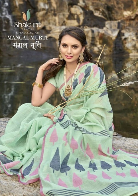 Shakunt Launch Mangalmurthi Linen Weaving Stylish Look Saree Collection
