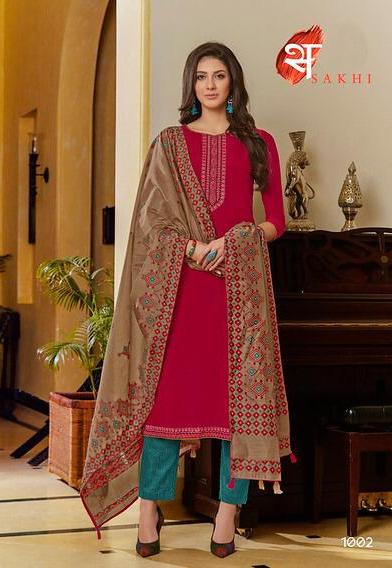 Swagat Sakhi Muslin With Embroidery Work 1001-1008 Series Good Looking Suit Exporter