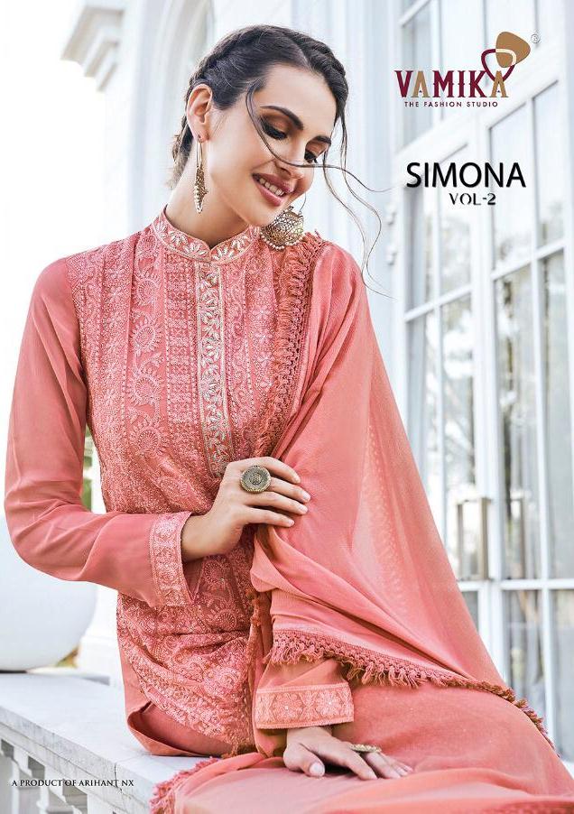 Vamika Simona Vol 2 Real Georgette 41006-41011 Series Plazzo Bottom Readymade Salwar Suit