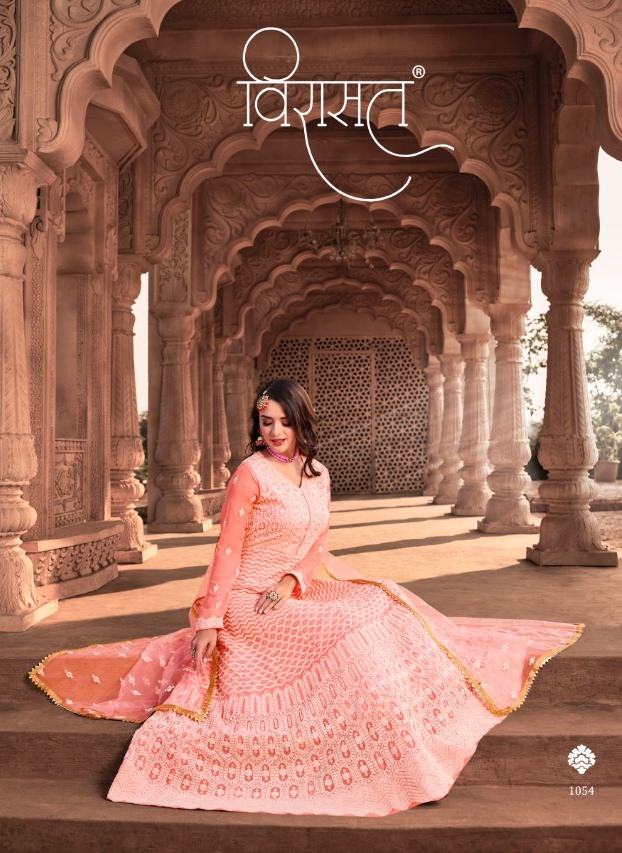 Virasat Lucknowi Viscose Georgette Long Gown Style Party Wear Readymade Salwar Suit Looking Stunning