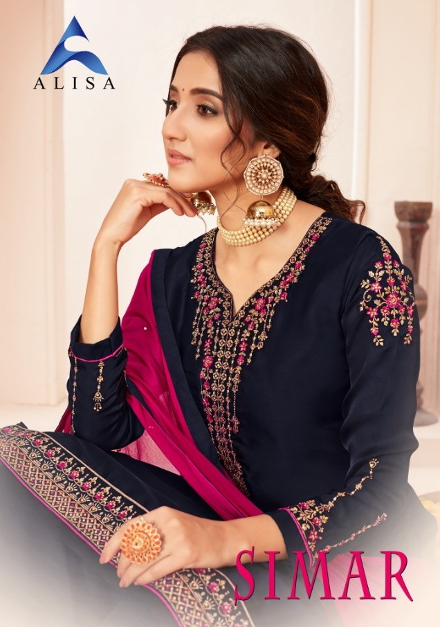 Alisa Launch Simar Satin Georgette With Heavy Work Salwar Suits Wholesaler In Gujarat