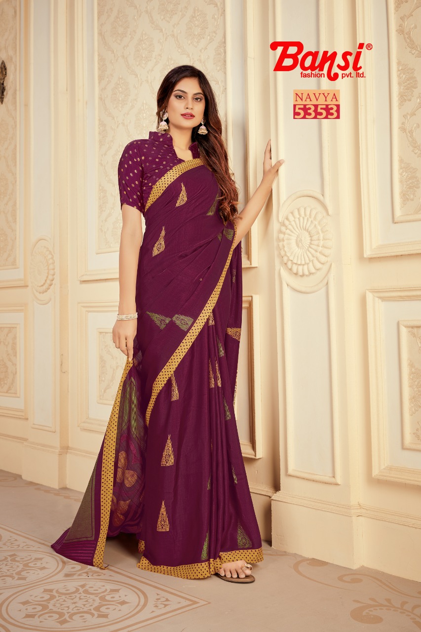 Bansi Launch Navya Fiona Satin Print Simple Sobar Saree At Chipest Price In Surat Market