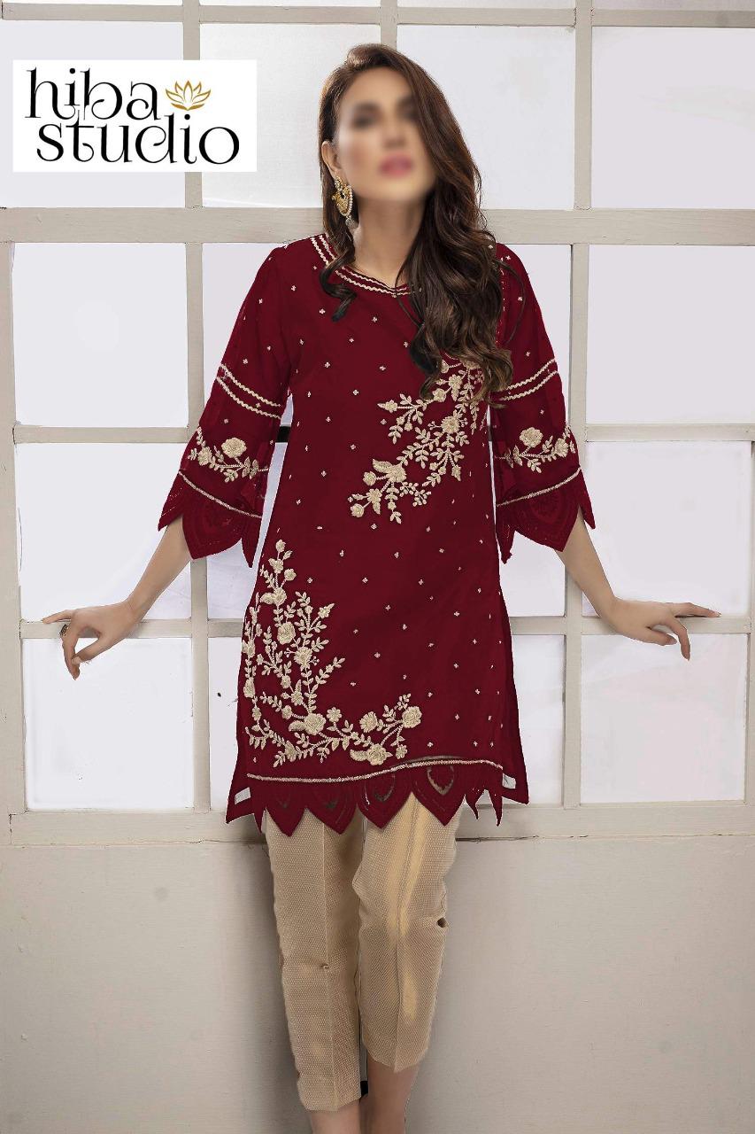 Hiba Studio Present Mushq Lpc 23 Pure Georgette Beautiful Embroidery Work Top With Bottom