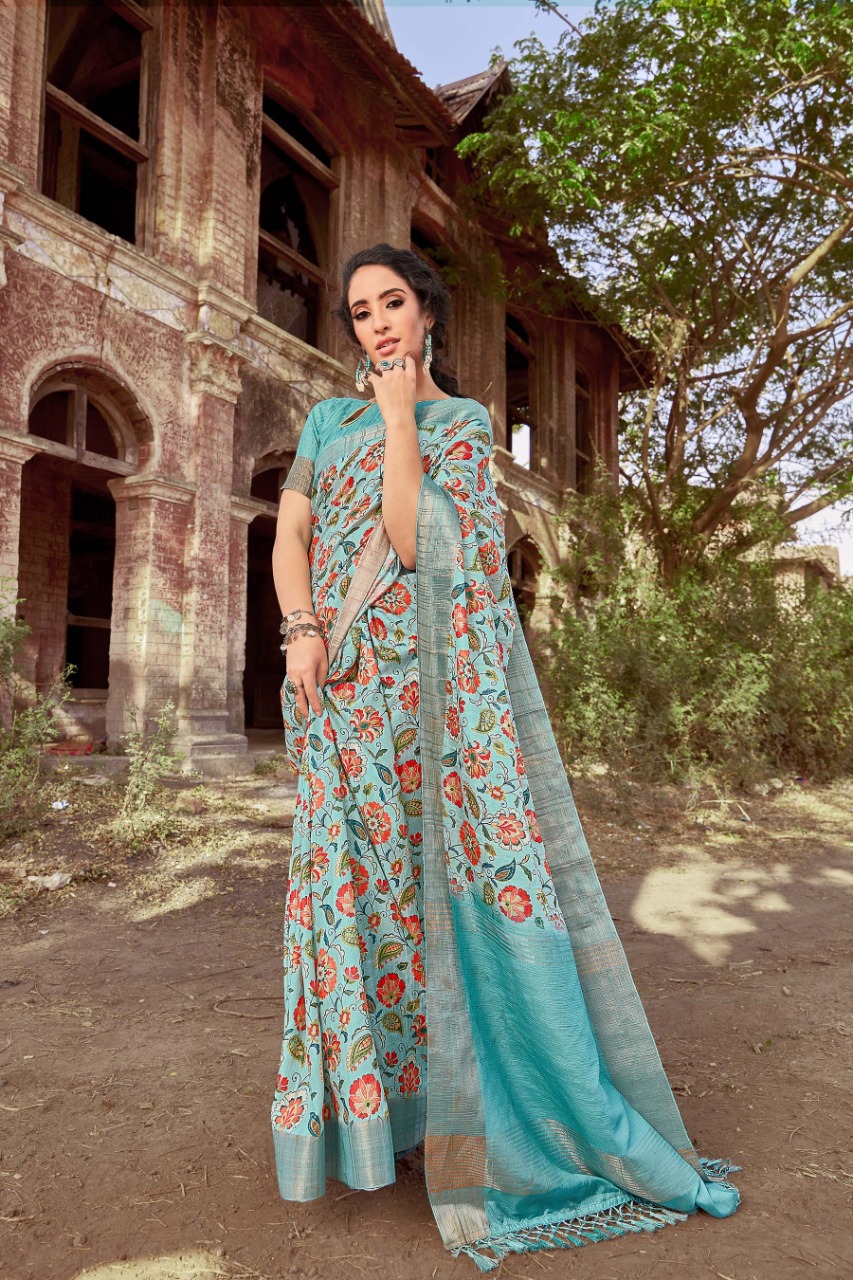Irra By Bansi Fashion Linen Kora Cotton With Border Digital Style Saree Supplier