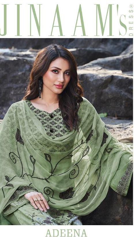 Jinaams Launch Adeena Digital Printed Cotton Satin Salwar Suit Catalogs Collection
