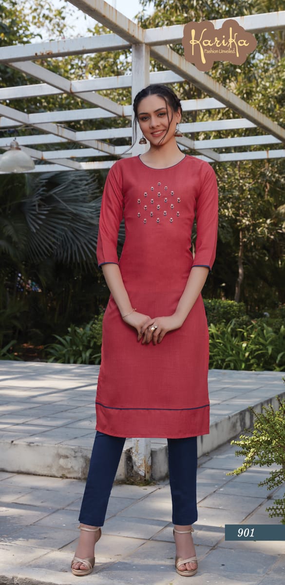 Karika Launch Scarlet Pure Ruby Cotton Exclusive Kurti With Pant Collections