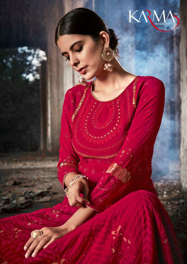 Karma Presents 20070-20074 Series Georgette Heavy Embroidery Anarkali Style Designer Suits