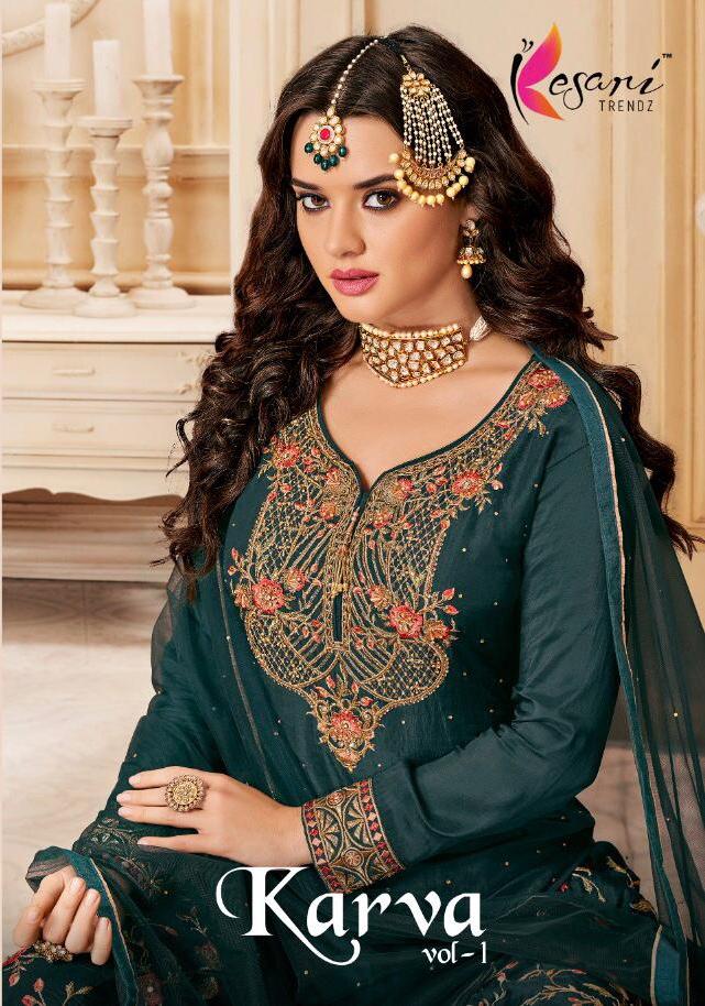 Kesari Trendz Karva Vol 1 Georgette Embroidery Plazzo Stylish Salwar Kameez