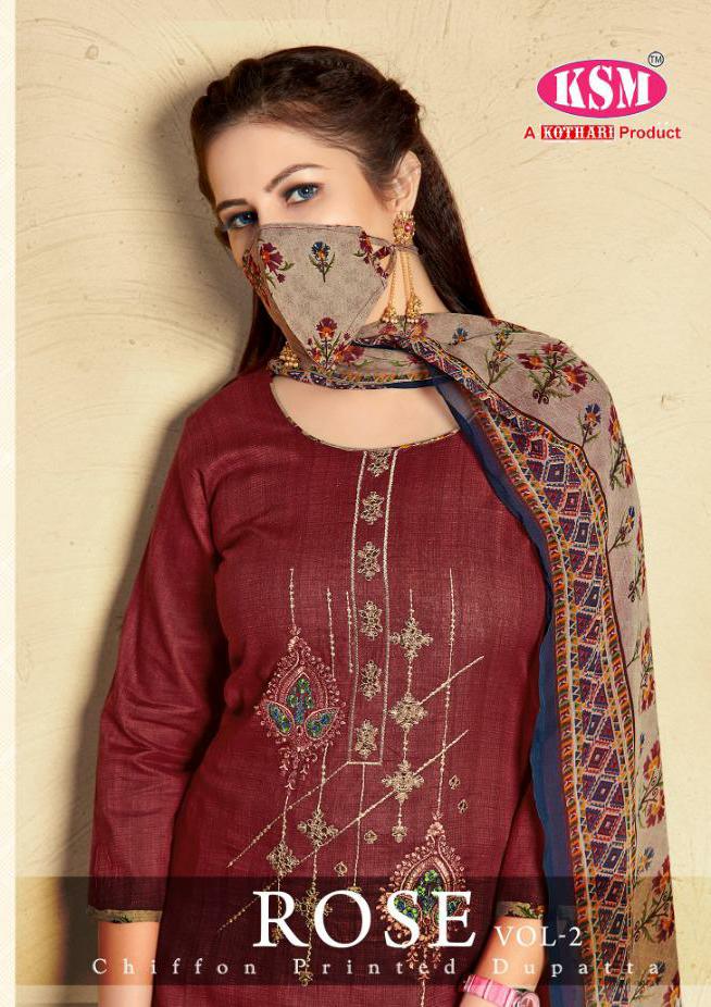 Ksm Rose Vol 2 By Kothari Cambric Print With Embroidery Salwar Kameez Materials