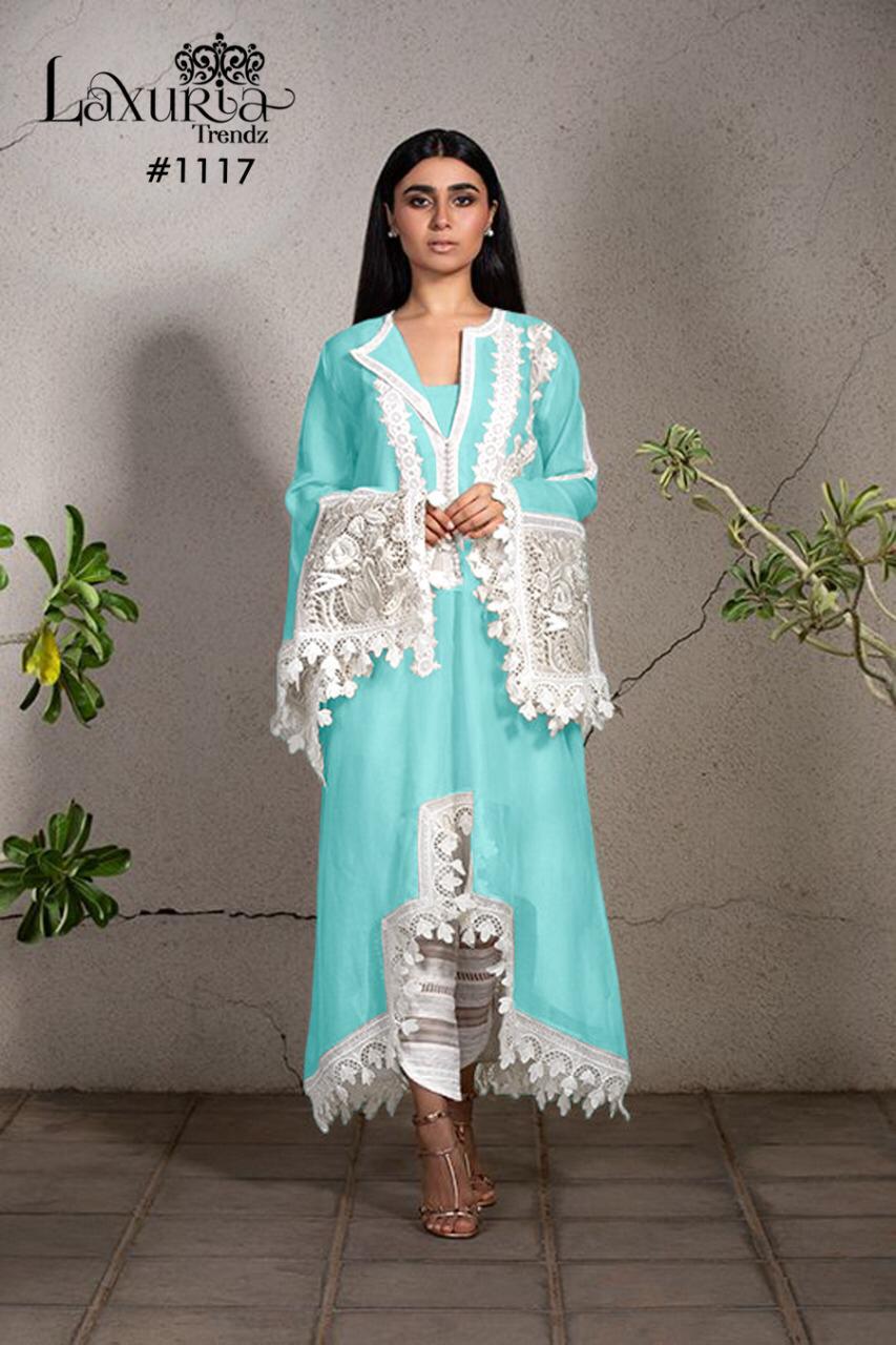 Laxuria Trendz Dn 1117 Georgette Fancy Lace In Kurti With Fancy Pant Classy Look