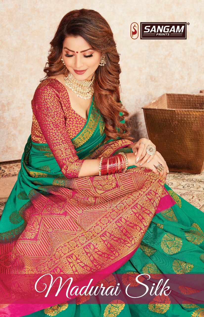 Madurai Silk By Sangam Prints Full Zari Weaving Silk Saree Exporter