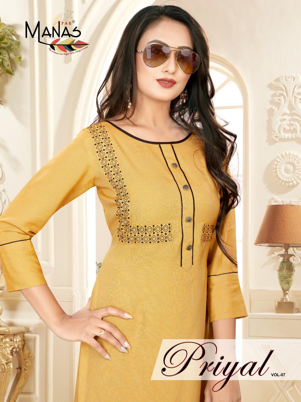Manas Priyal Vol 7 Slub Rayon Casual Wear Formal Kurtis