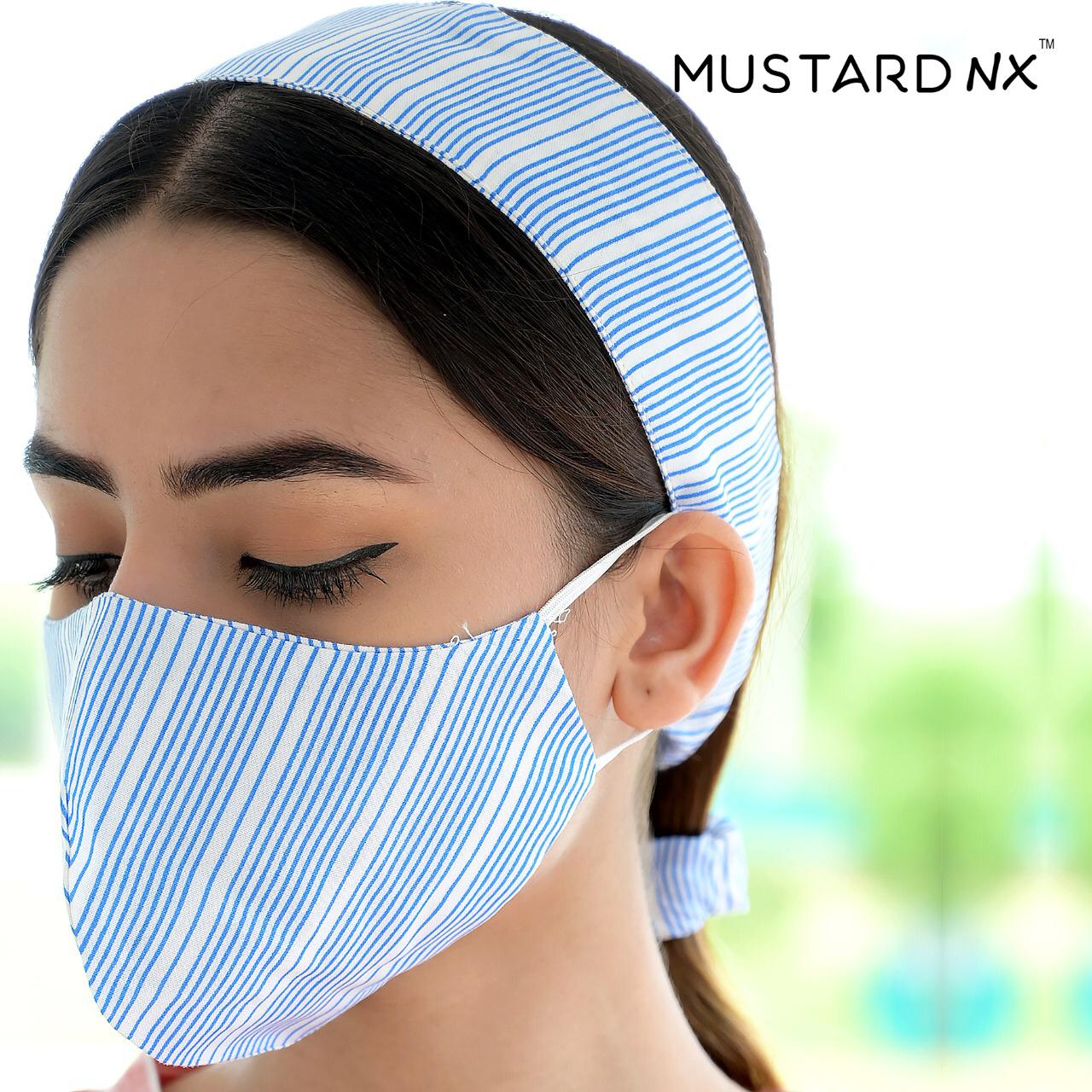 Mustard Nx Present 3 Piece Combo Hair Band Rubber And Mask With Comfortable Loops