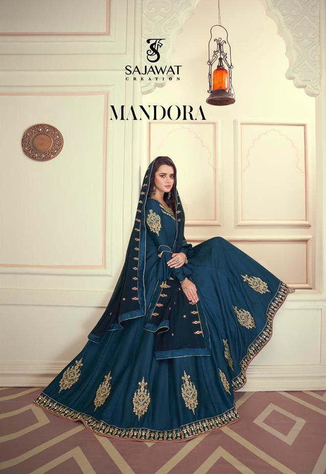 Sajawat Creation Mandora Heavy Maslin Silk Party And Wedding Wear Long Gown Style Salwar Suits