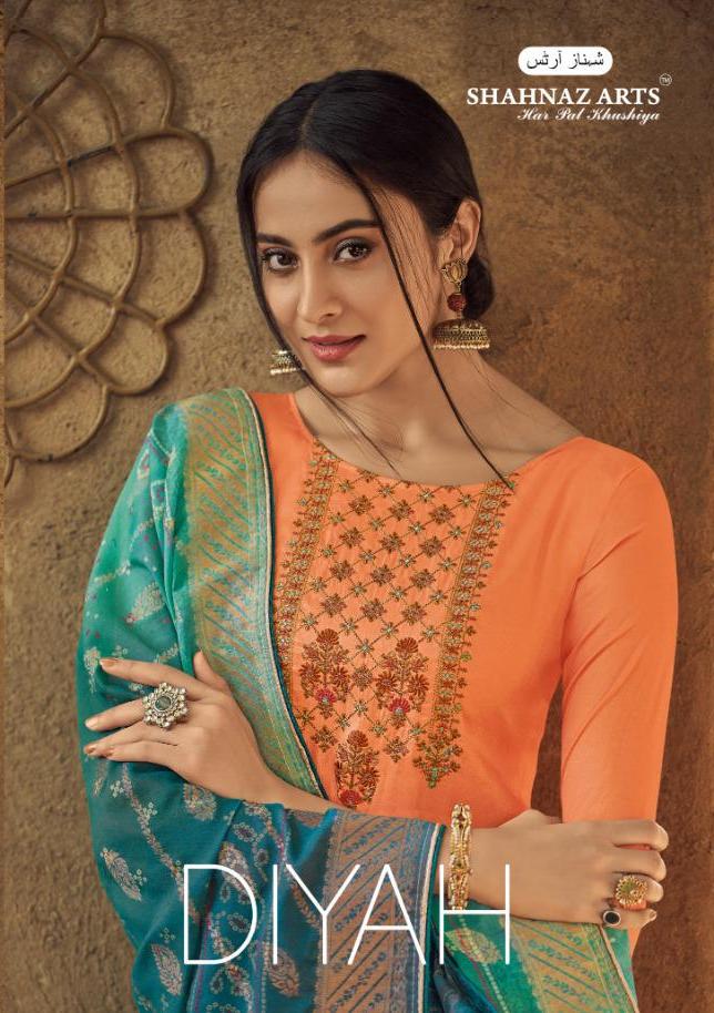 Shahnaz Arts Diyah Tussar Silk With Embroidery Ethnic Suits Wholesaler