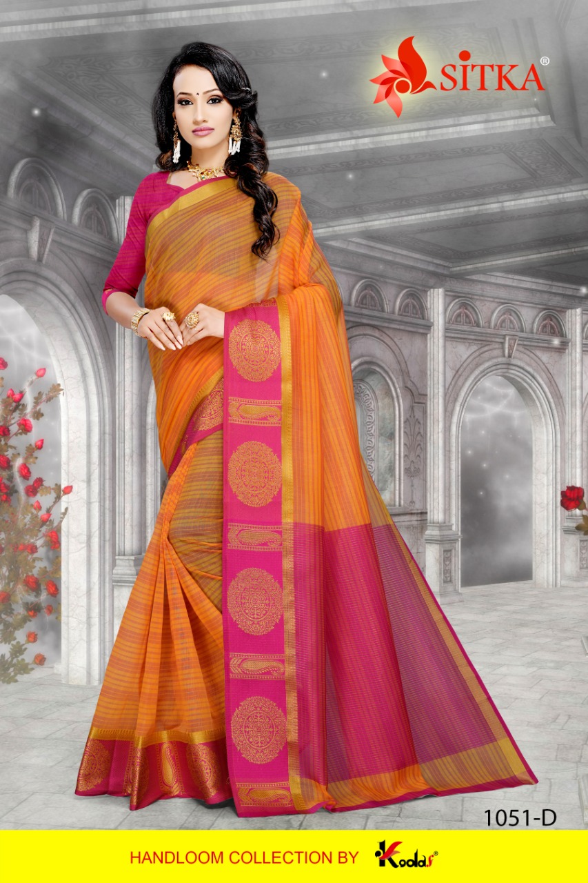 Sitka Launch Sweety 1051 Poly Cotton Weaving Silk With Border Saree