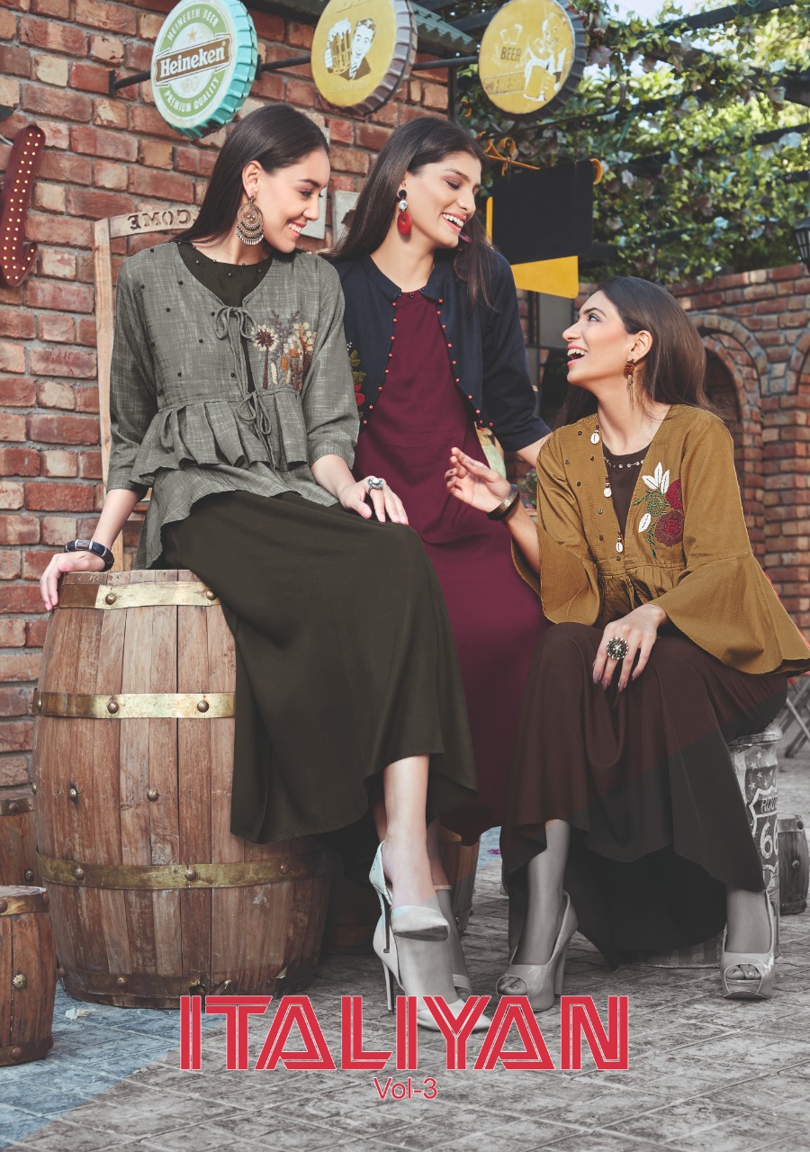 Sweety Fashion Italiyan Vol 3 Rayon Base Long Jacket Style Ladies Kurti Collection