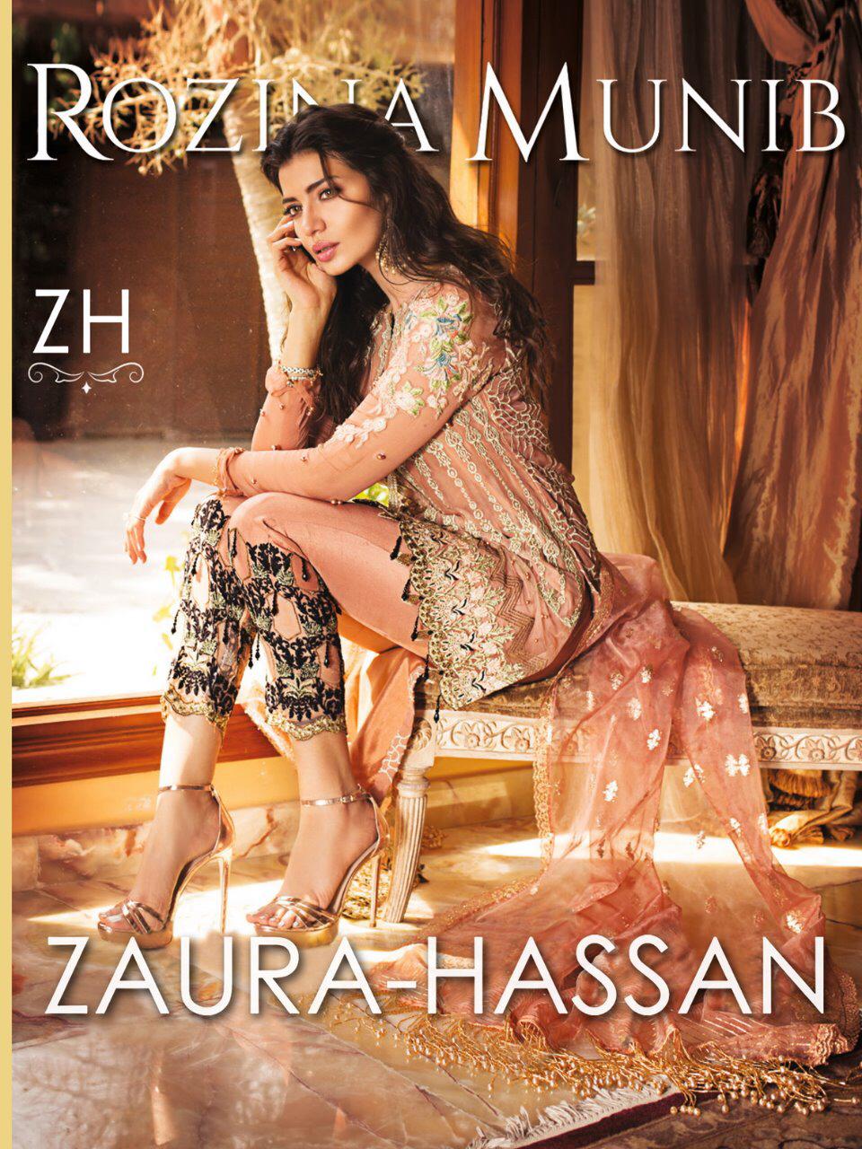 Zaura Hassan Launch Rozina Munib Georgette With Embroidery Pakistani Suit Concept
